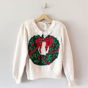 VINTAGE knit Christmas wreath sweater